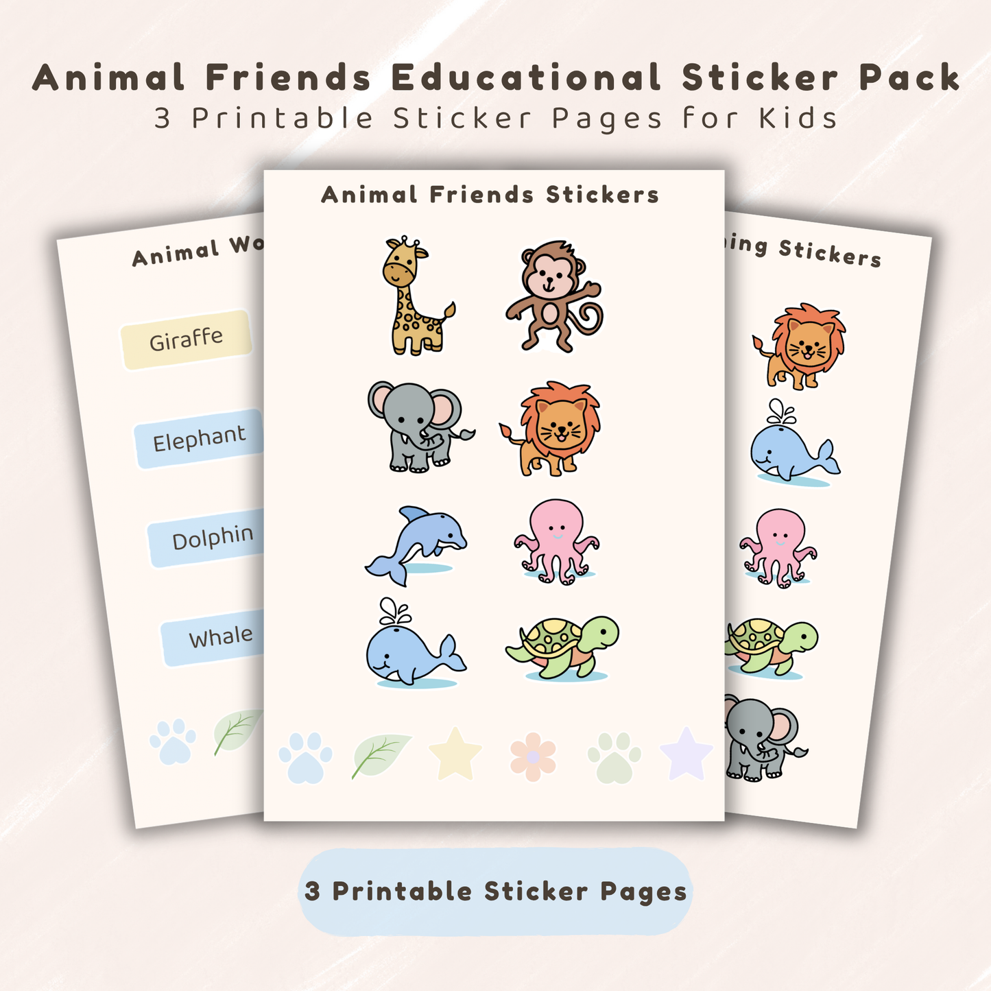 Animal Friends Educational Sticker Sheet Pack
