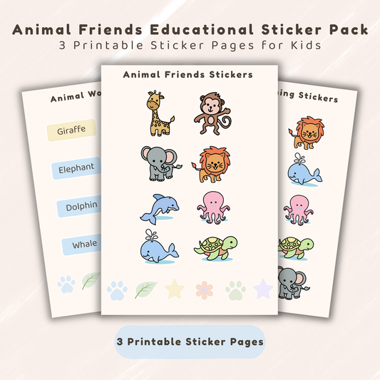 Animal Friends Educational Sticker Sheet Pack