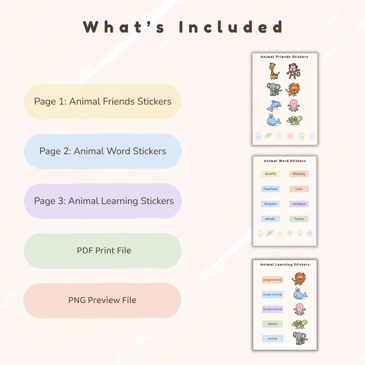 Animal Friends Educational Sticker Sheet Pack