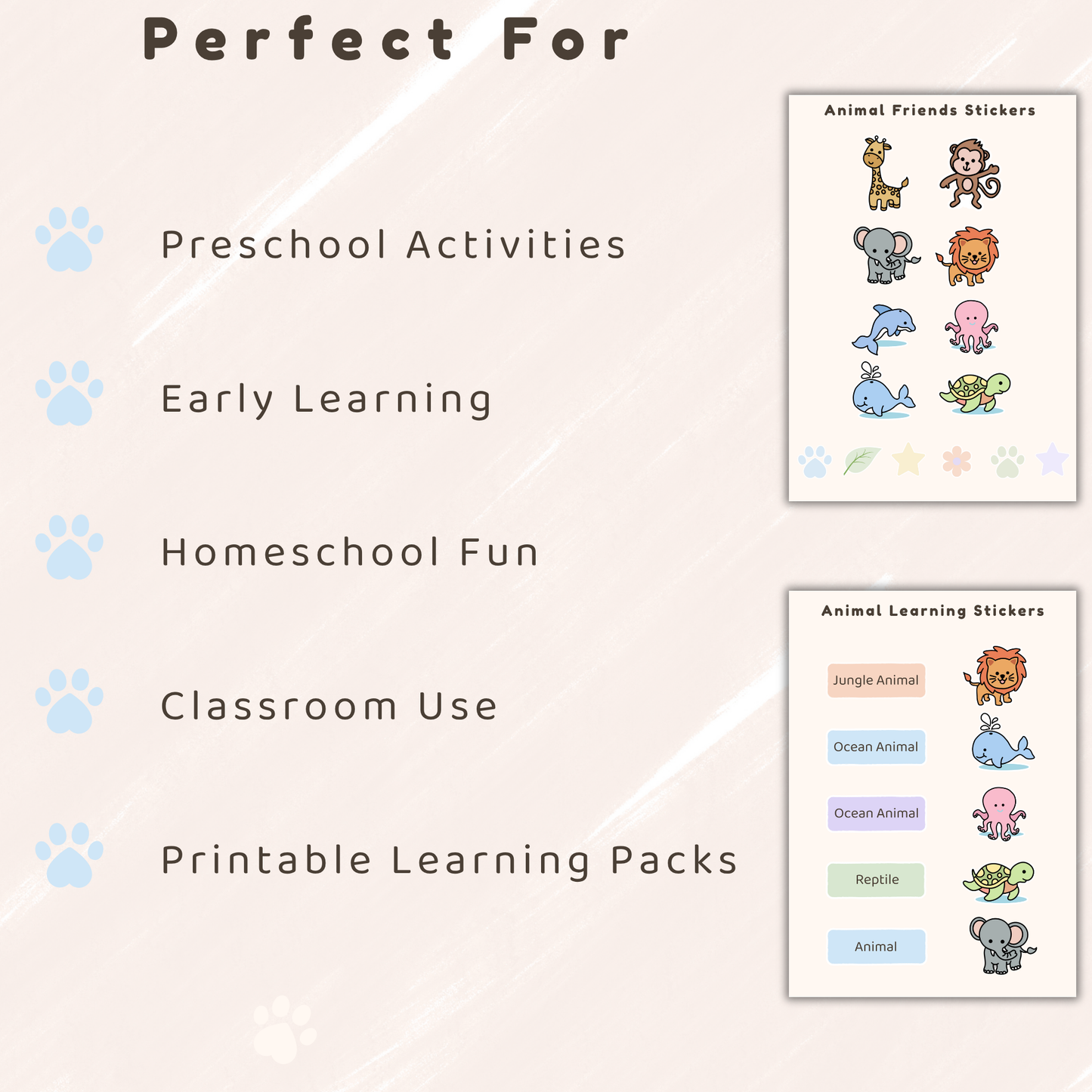 Animal Friends Educational Sticker Sheet Pack
