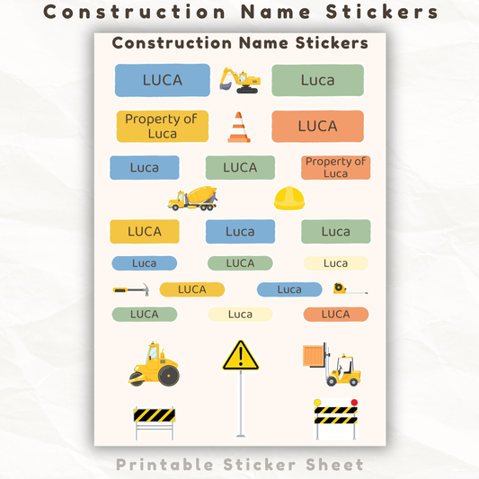 Construction Name Sticker Sheet