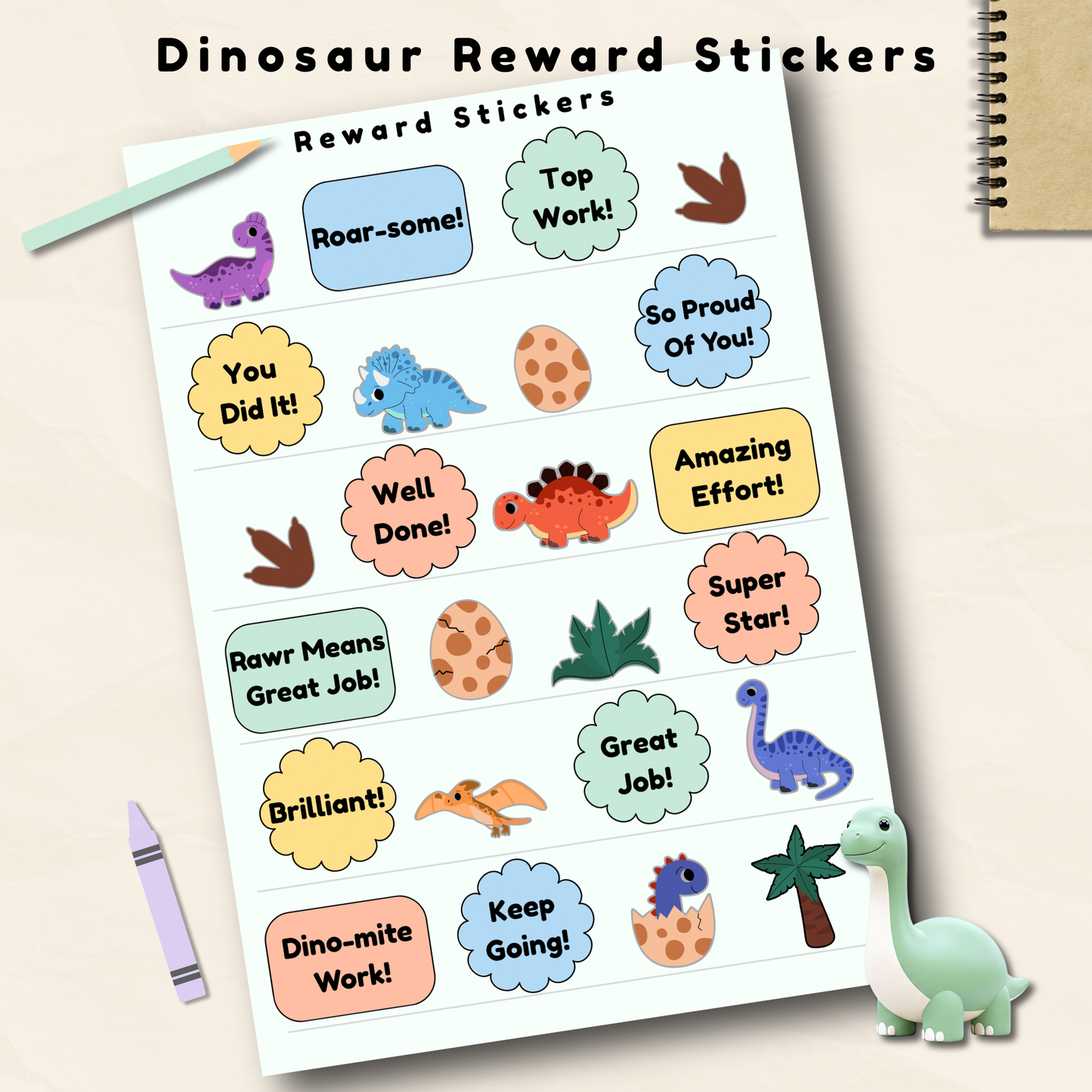 Dinosaur Reward Sticker Sheet