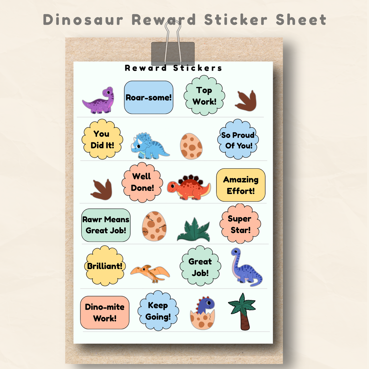 Dinosaur Reward Sticker Sheet