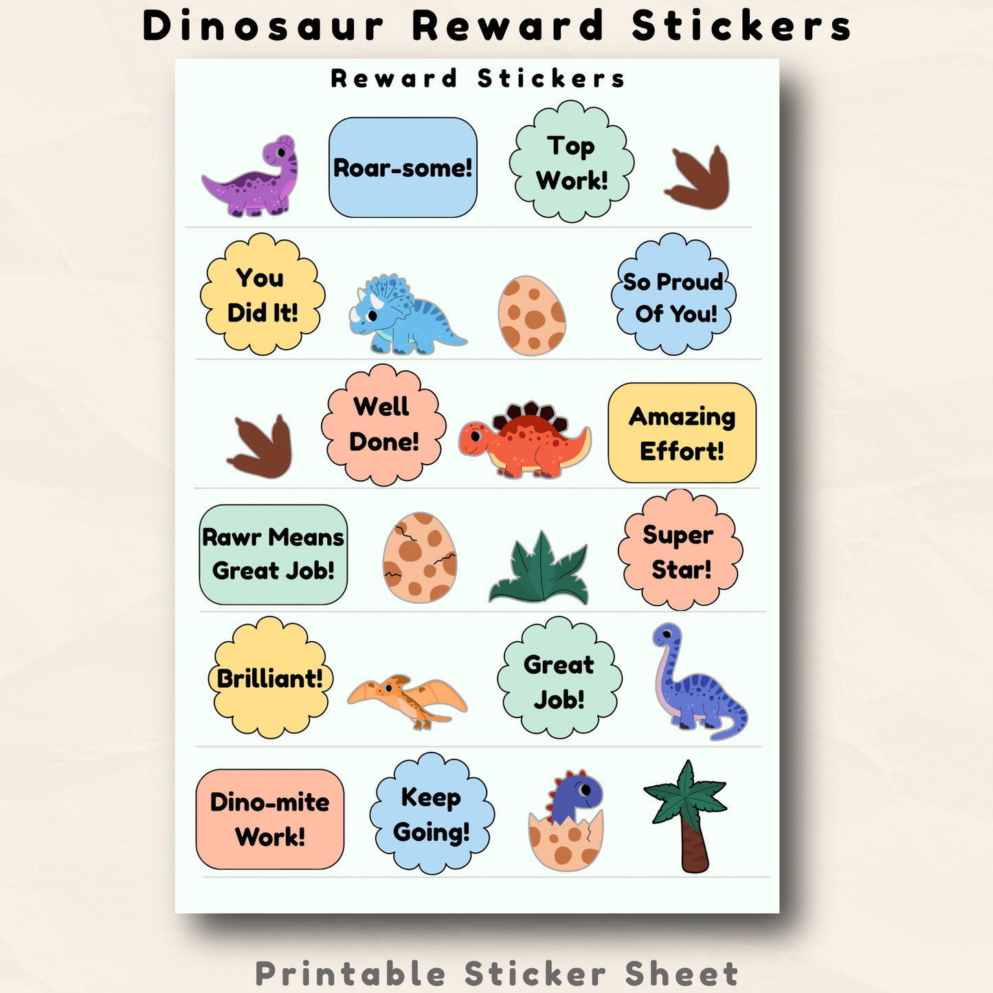 Dinosaur Reward Sticker Sheet